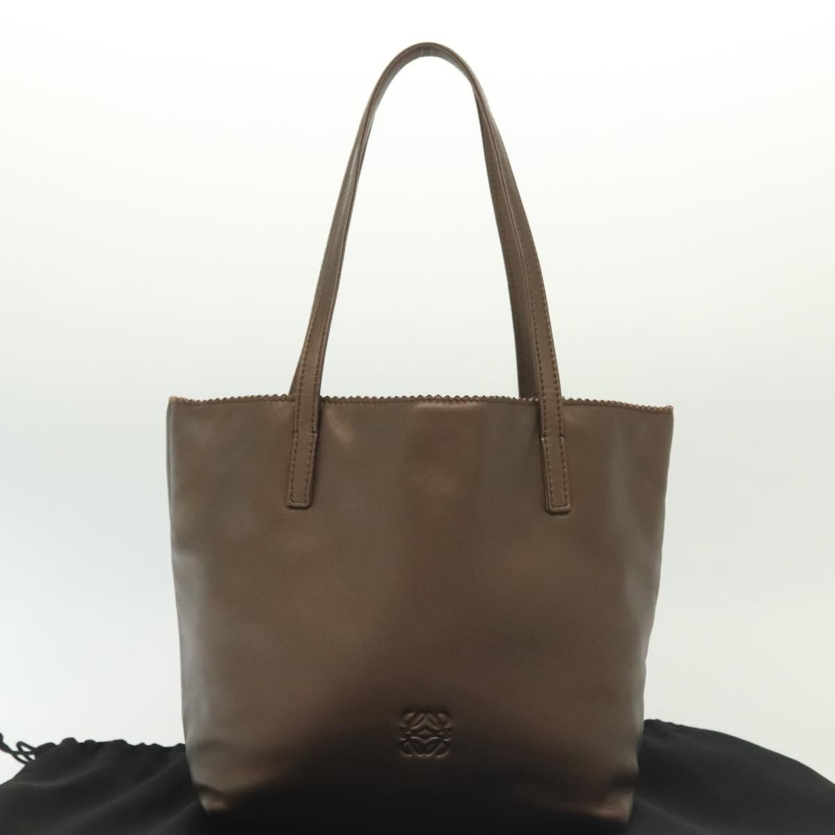 LOEWE Hand Bag Leather Brown Silver Auth 135204