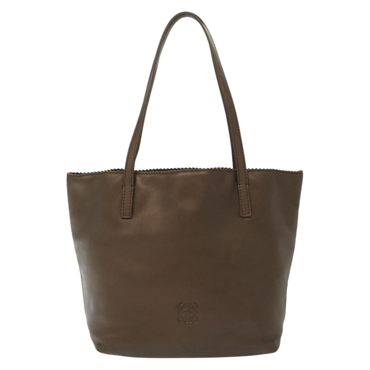 LOEWE Hand Bag Leather Brown Silver Auth 135204