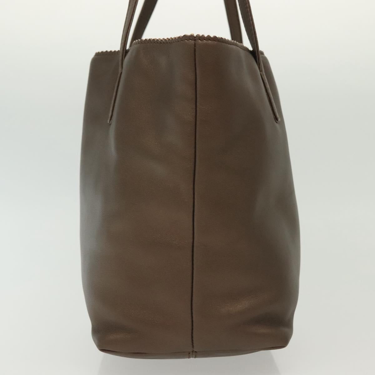LOEWE Hand Bag Leather Brown Silver Auth 135204