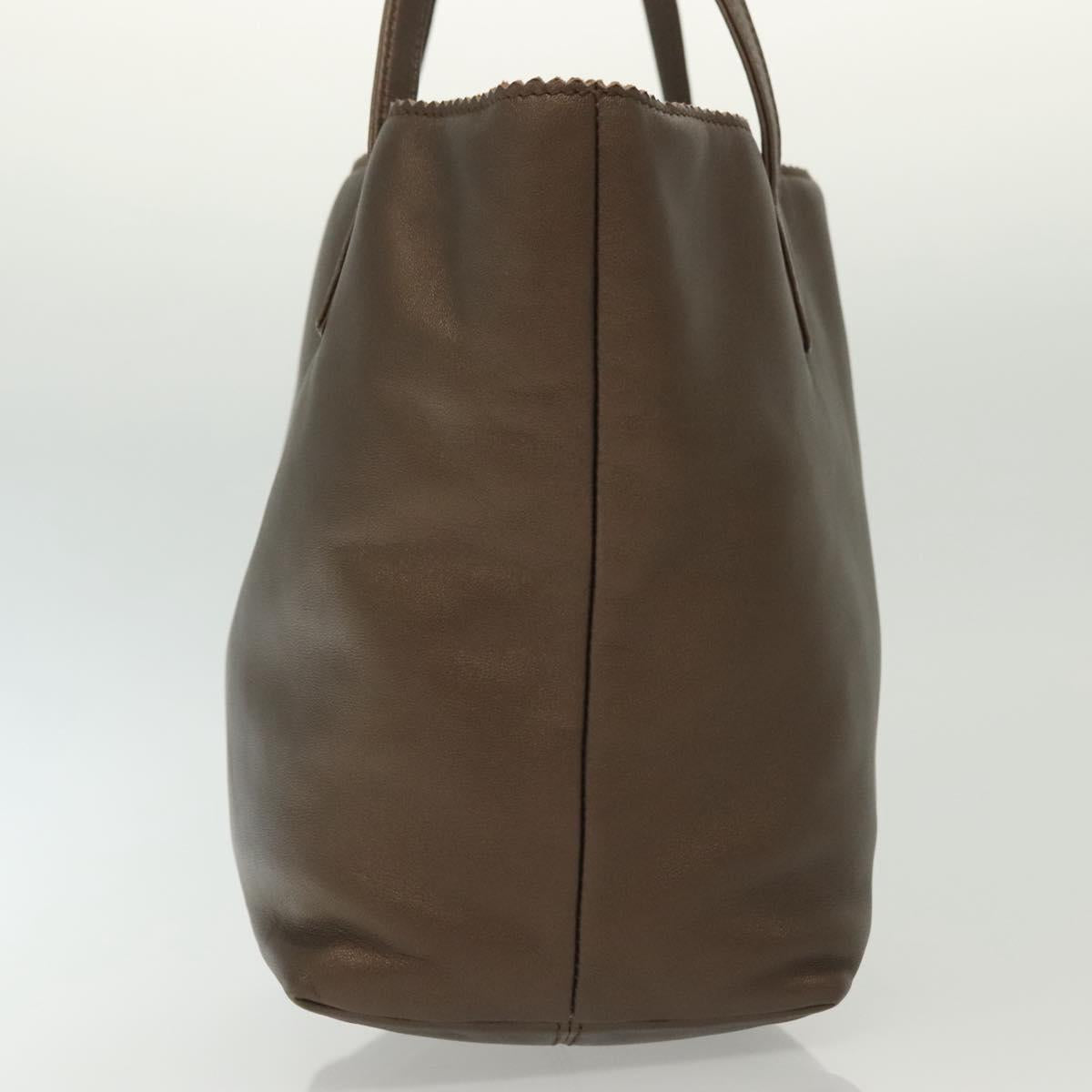 LOEWE Hand Bag Leather Brown Silver Auth 135204