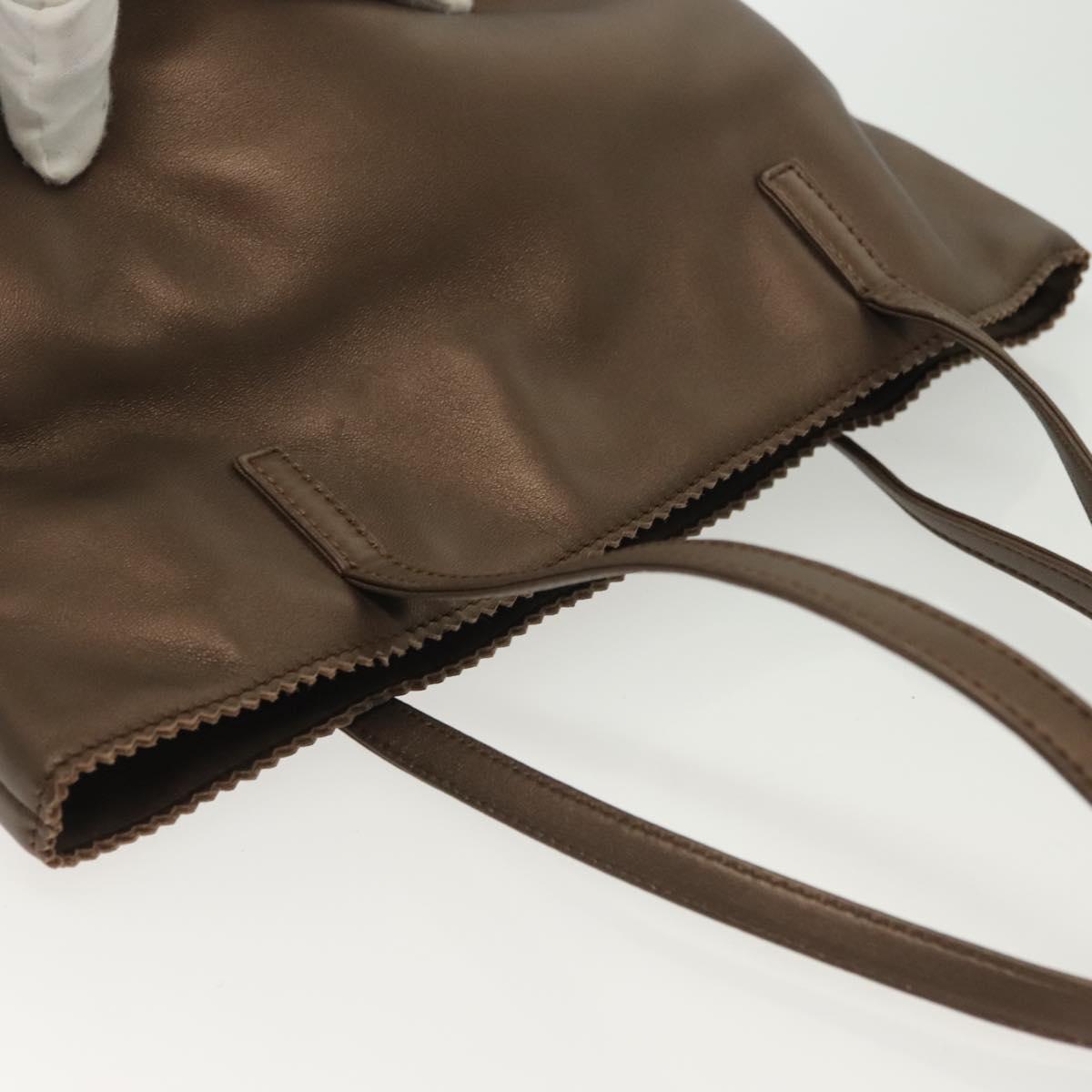 LOEWE Hand Bag Leather Brown Silver Auth 135204