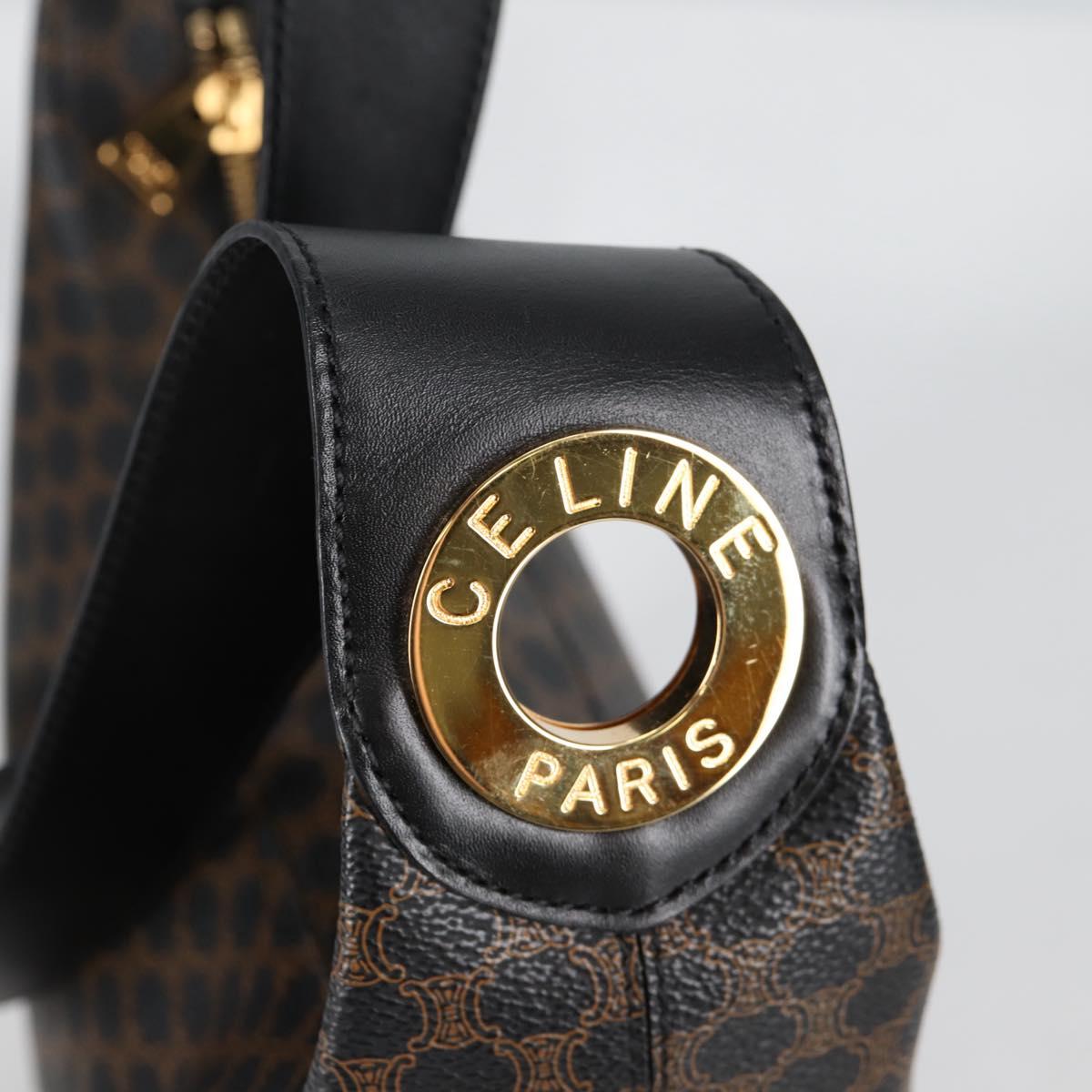 CELINE Macadam Canvas Shoulder Bag PVC Leather Black Gold Auth 135205V