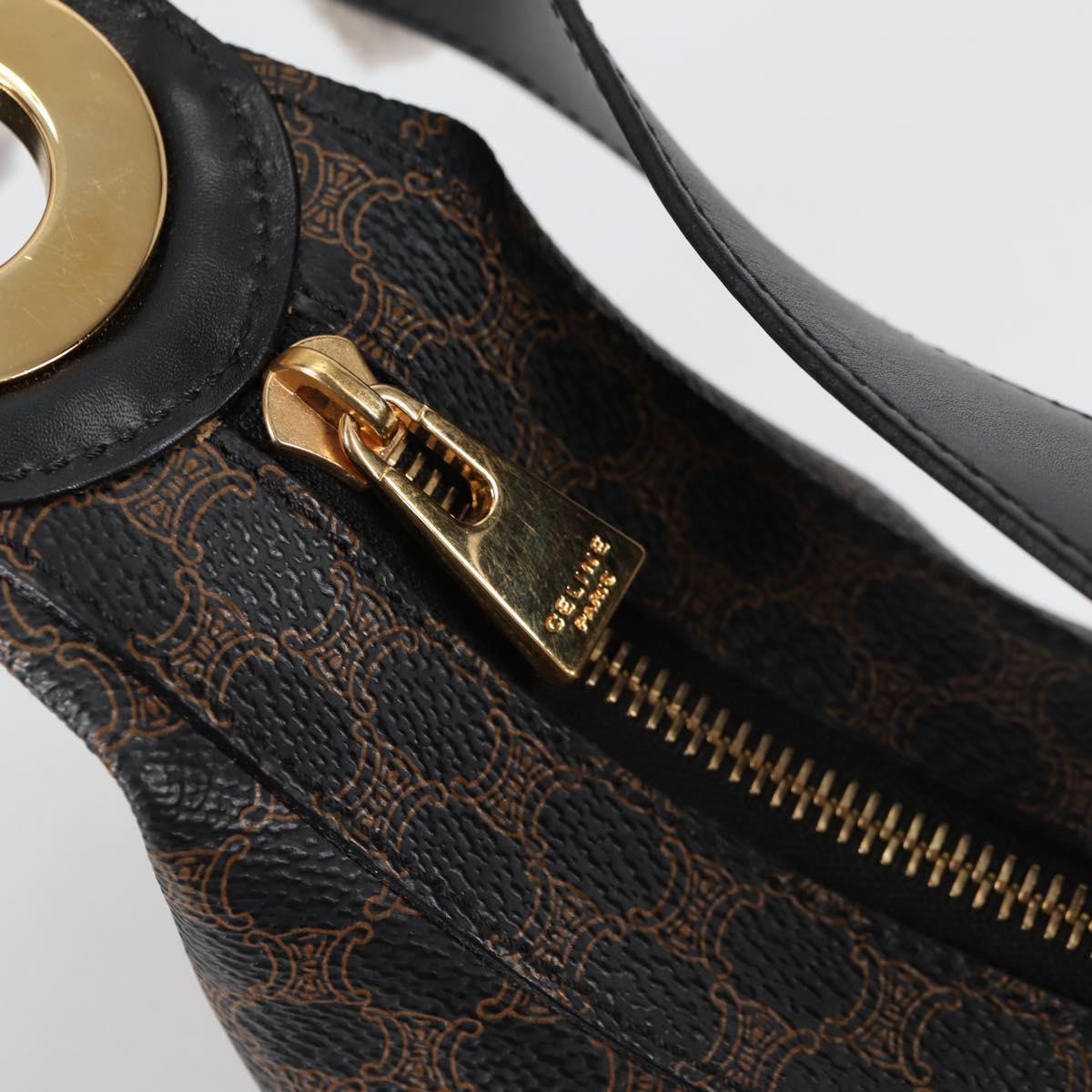CELINE Macadam Canvas Shoulder Bag PVC Leather Black Gold Auth 135205V