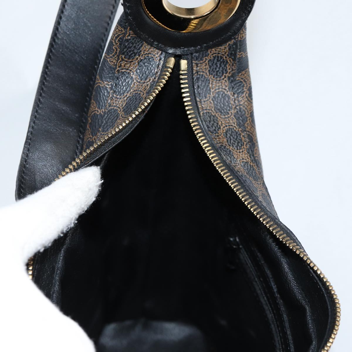 CELINE Macadam Canvas Shoulder Bag PVC Leather Black Gold Auth 135205V