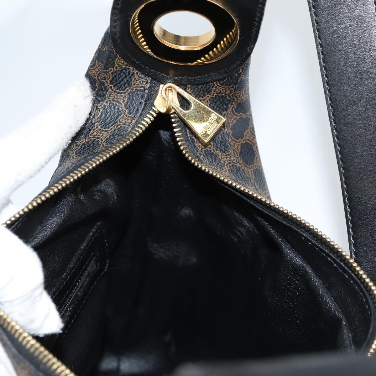 CELINE Macadam Canvas Shoulder Bag PVC Leather Black Gold Auth 135205V