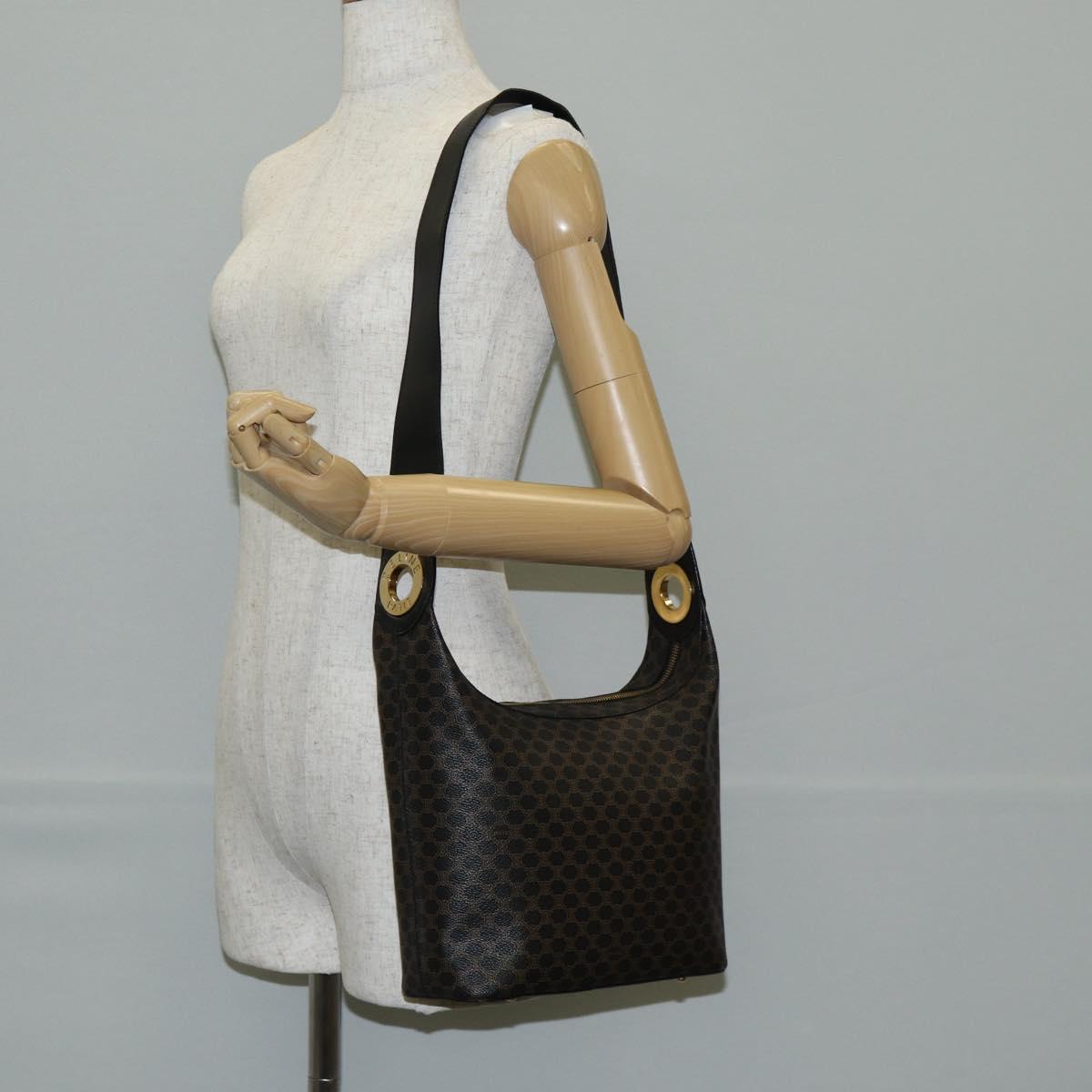 CELINE Macadam Canvas Shoulder Bag PVC Leather Black Gold Auth 135205V