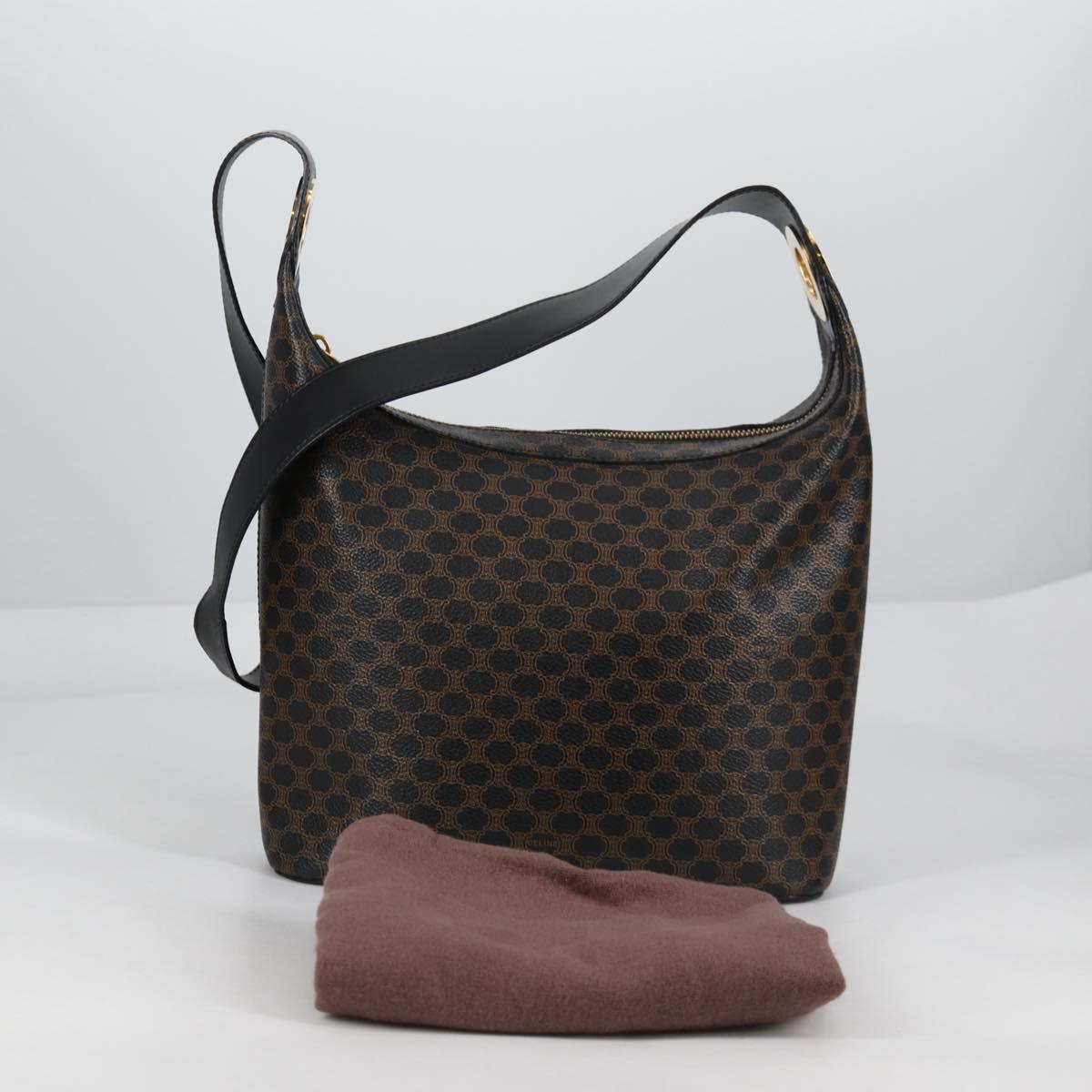 CELINE Macadam Canvas Shoulder Bag PVC Leather Black Gold Auth 135205V