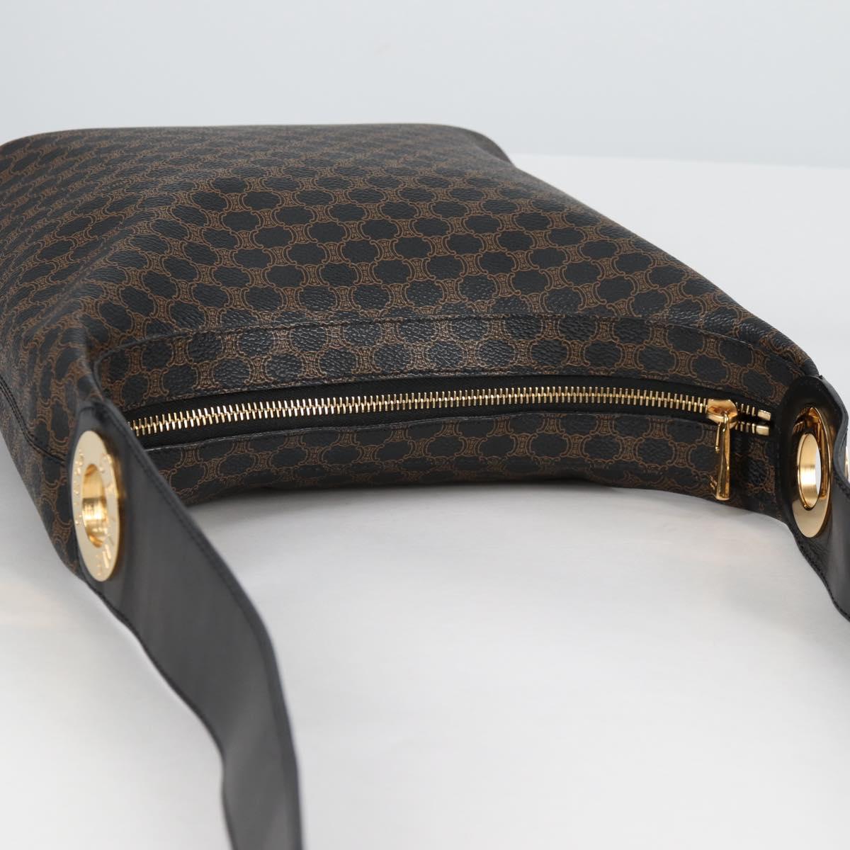 CELINE Macadam Canvas Shoulder Bag PVC Leather Black Gold Auth 135205V
