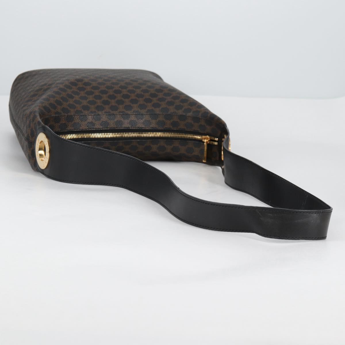 CELINE Macadam Canvas Shoulder Bag PVC Leather Black Gold Auth 135205V