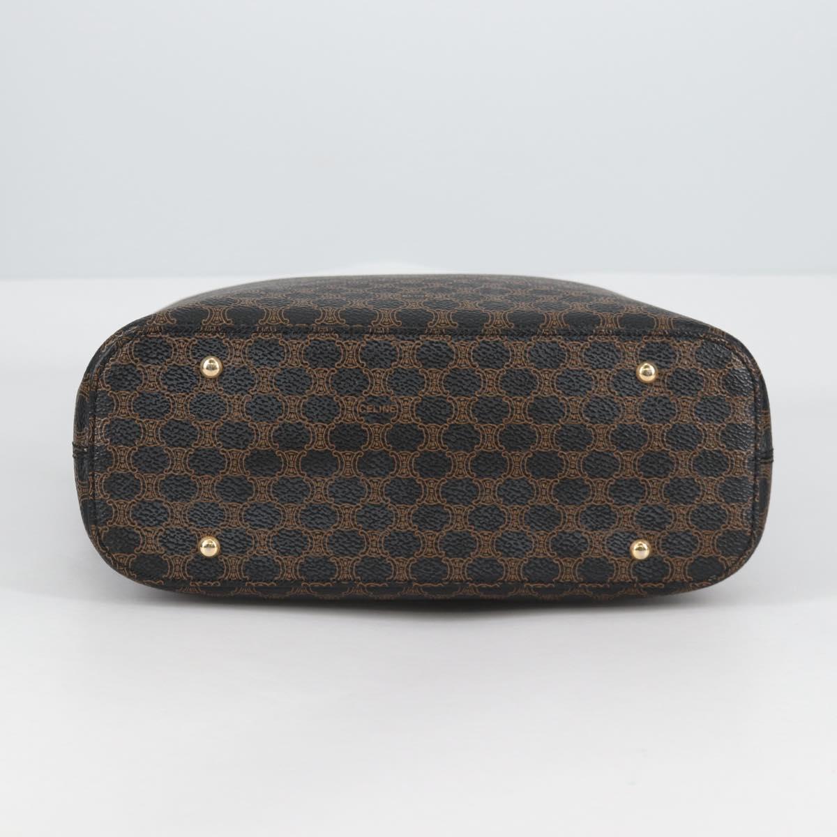 CELINE Macadam Canvas Shoulder Bag PVC Leather Black Gold Auth 135205V