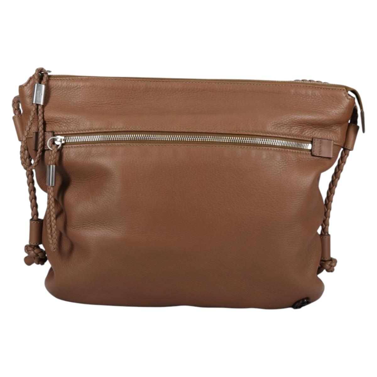 GUCCI Shoulder Bag Leather Brown Silver 268244 Auth 135212