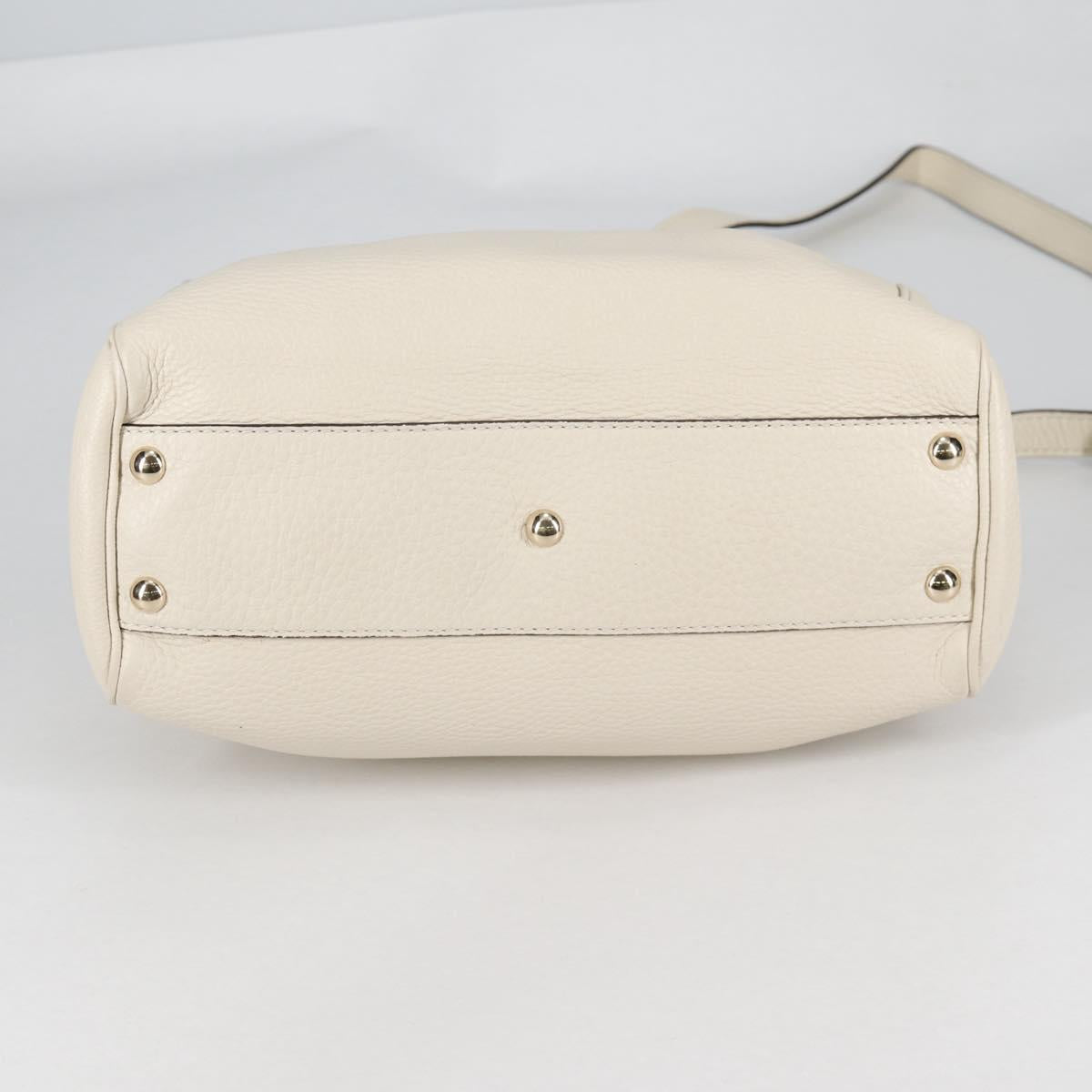 GUCCI Bamboo Hand Bag Leather 2way White Gold 336032 Auth 135213V