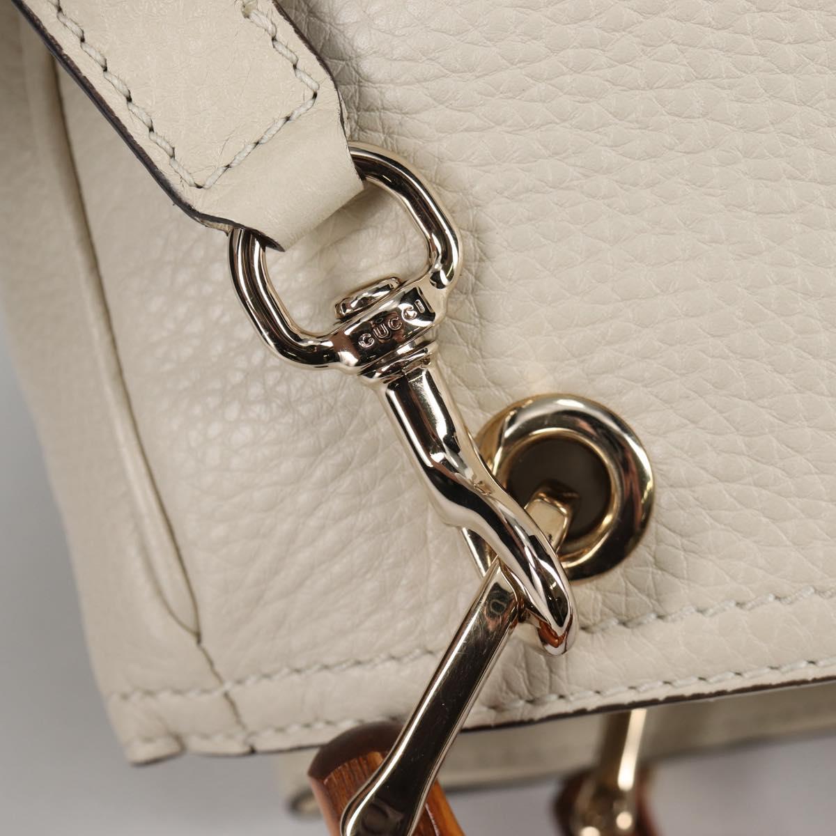 GUCCI Bamboo Hand Bag Leather 2way White Gold 336032 Auth 135213V