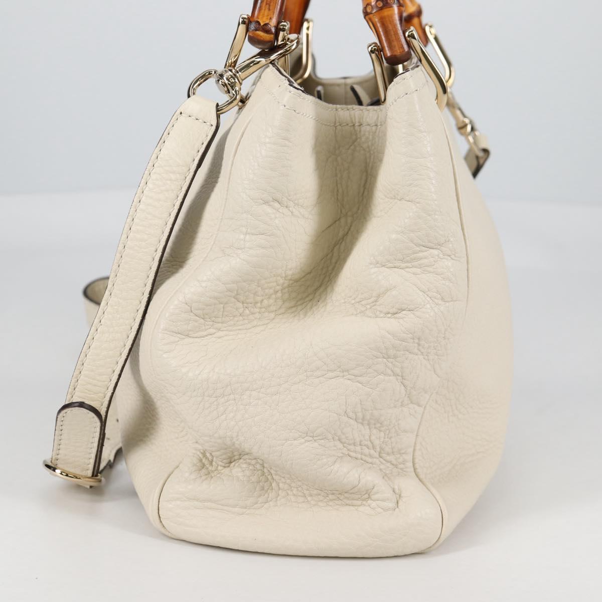 GUCCI Bamboo Hand Bag Leather 2way White Gold 336032 Auth 135213V