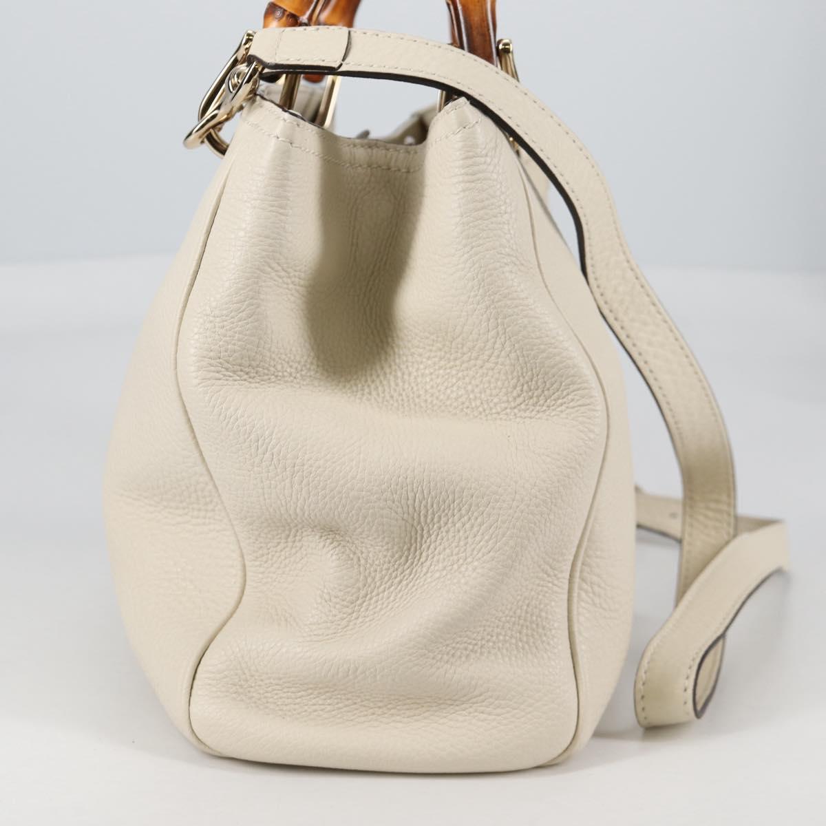 GUCCI Bamboo Hand Bag Leather 2way White Gold 336032 Auth 135213V