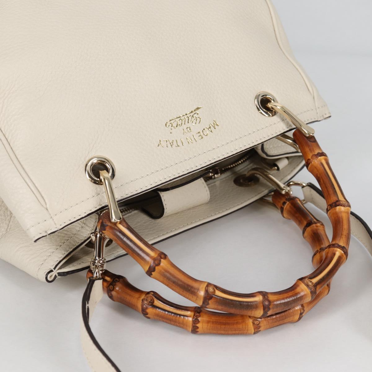 GUCCI Bamboo Hand Bag Leather 2way White Gold 336032 Auth 135213V