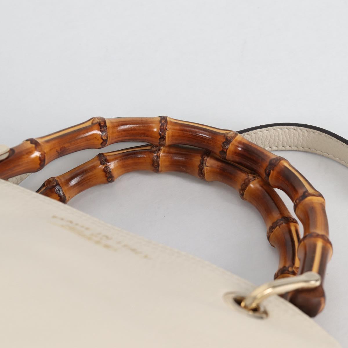 GUCCI Bamboo Hand Bag Leather 2way White Gold 336032 Auth 135213V