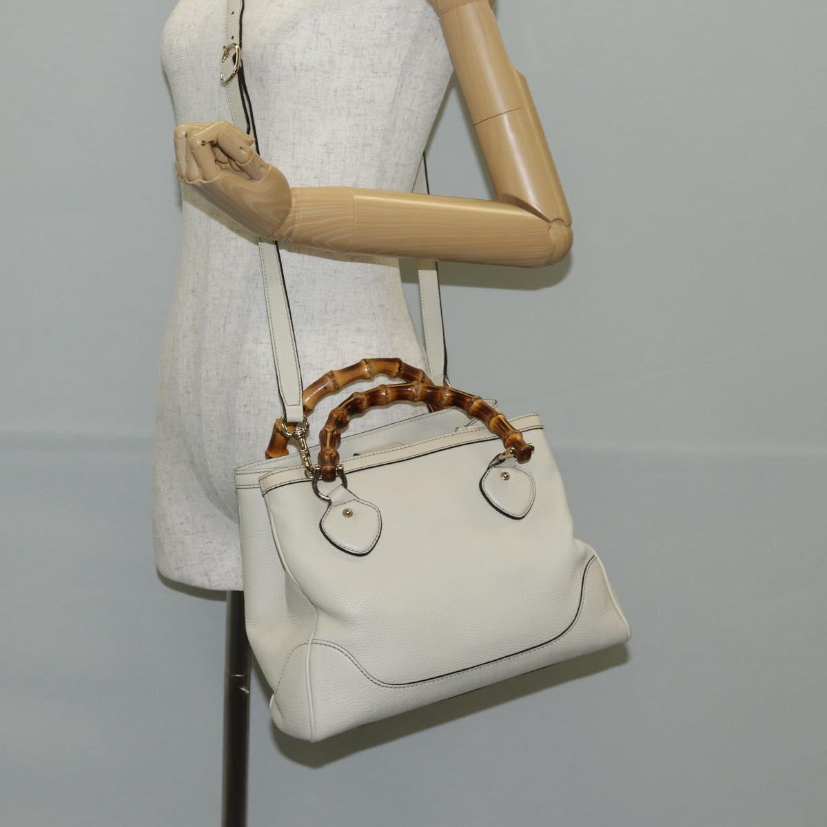 GUCCI Bamboo Hand Bag Leather 2way White Gold 308360 Auth 135217V