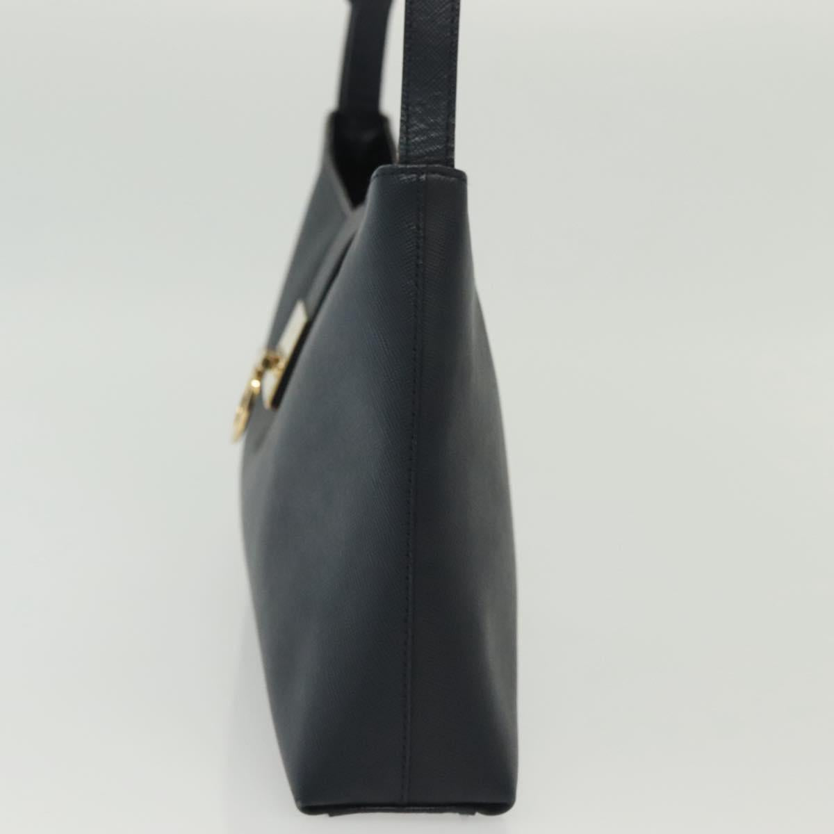 Salvatore Ferragamo Gancini Hand Bag Leather Navy Gold Auth 135232