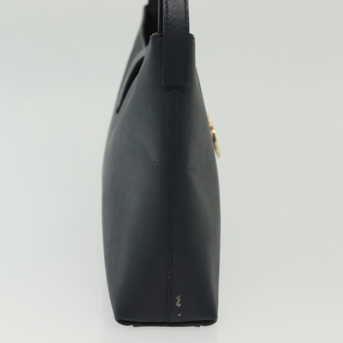 Salvatore Ferragamo Gancini Hand Bag Leather Navy Gold Auth 135232