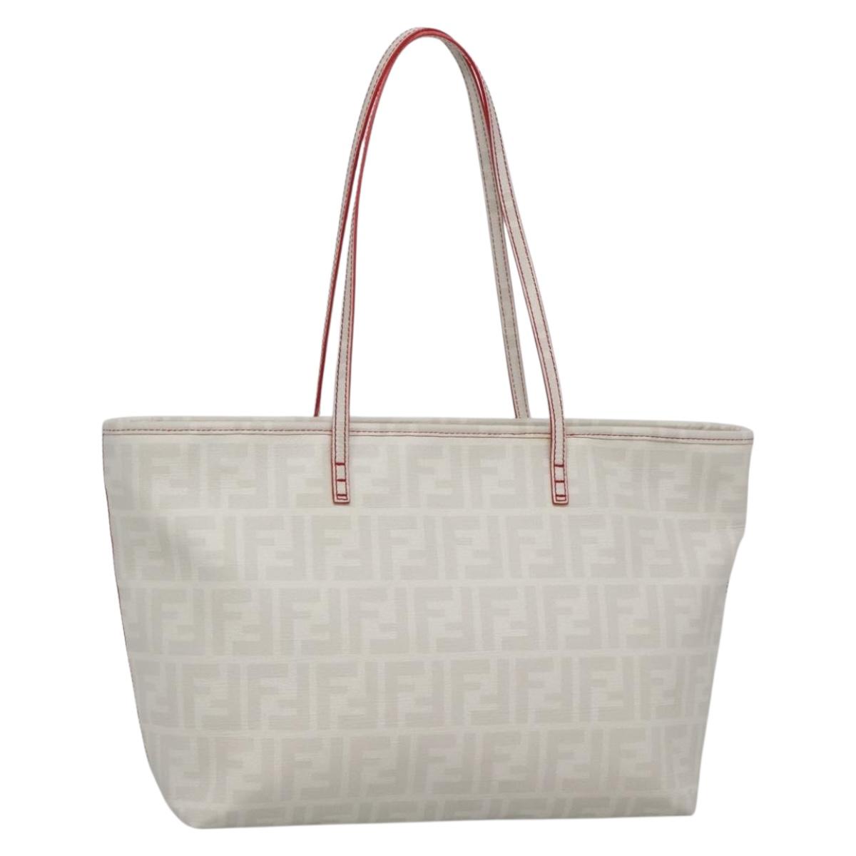 FENDI Zucca Canvas Tote Bag PVC White Gold Auth 135233