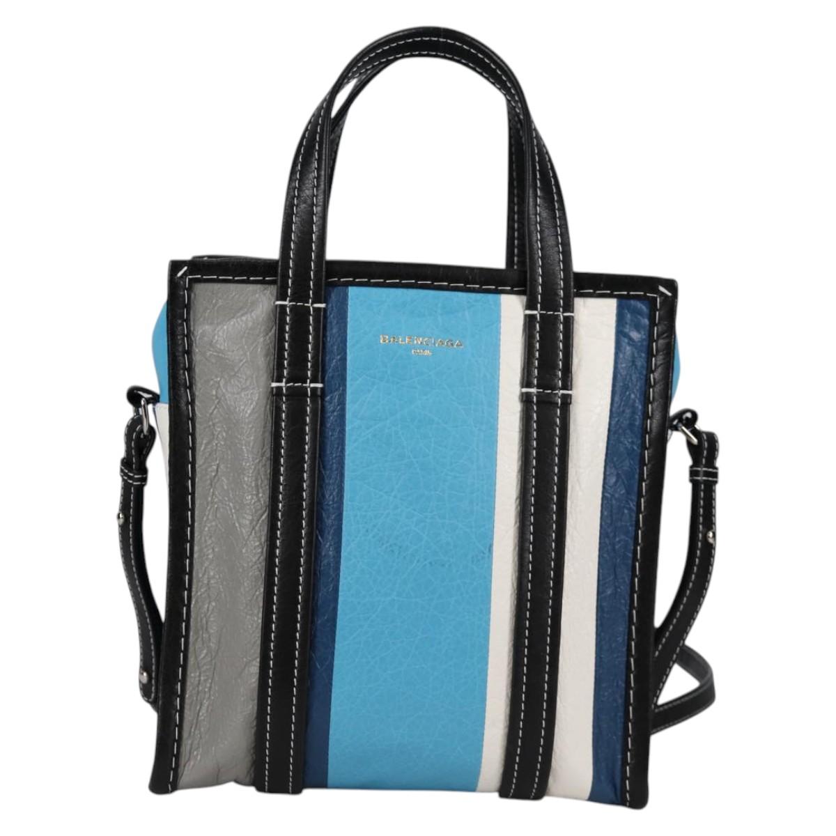 BALENCIAGA Hand Bag Leather 2way Blue Gray Auth 135253M