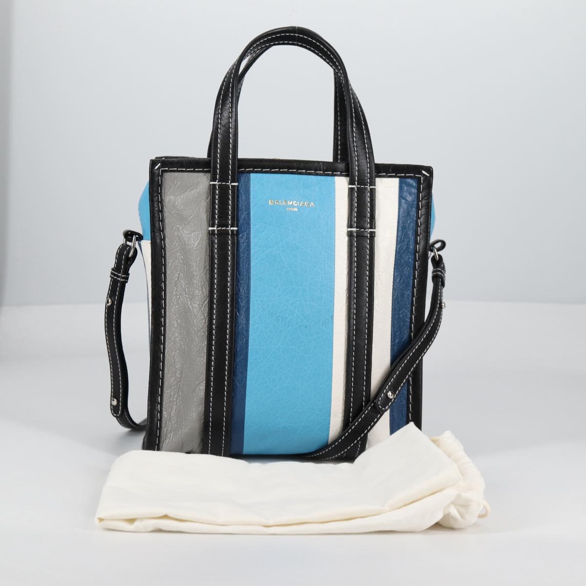 BALENCIAGA Hand Bag Leather 2way Blue Gray Auth 135253M