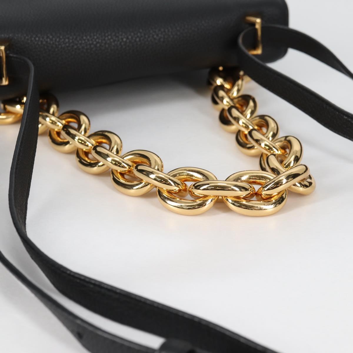 BOTTEGA VENETA Shoulder Bag Leather 2way Black Gold Auth 135255M