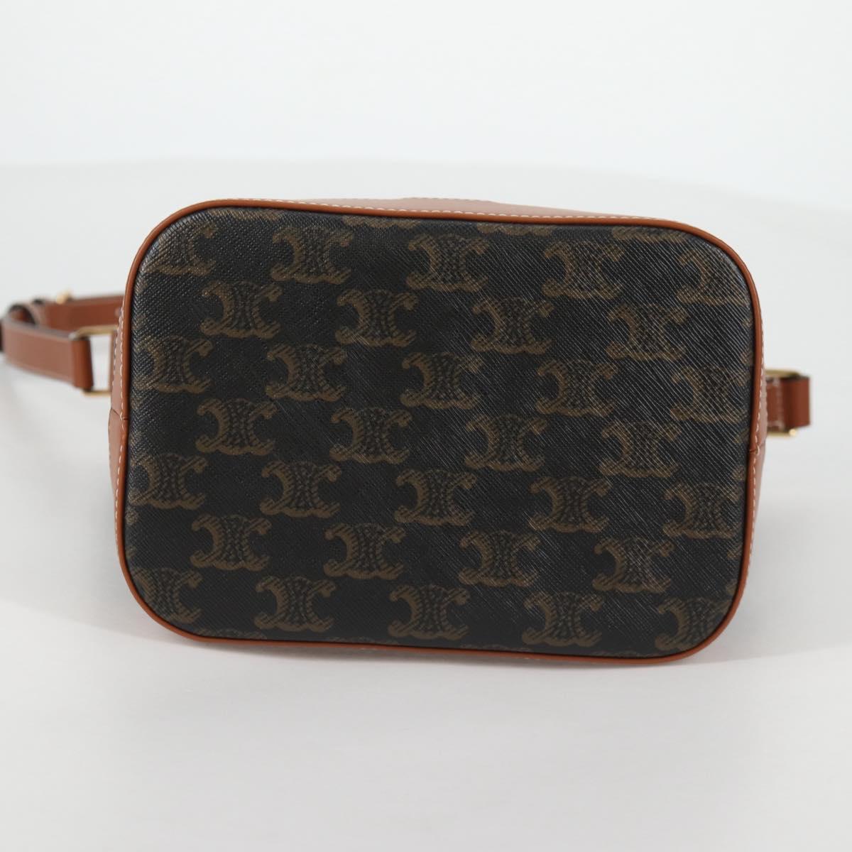 CELINE Triomphe Small Bucket Shoulder Bag PVC Leather Black Gold Auth 135273SM