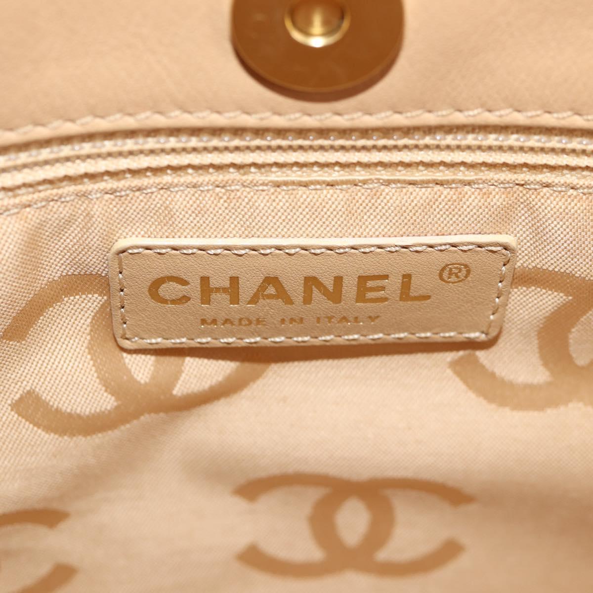 CHANEL Hand Bag Lamb Skin Beige Gold CC Auth 135275V