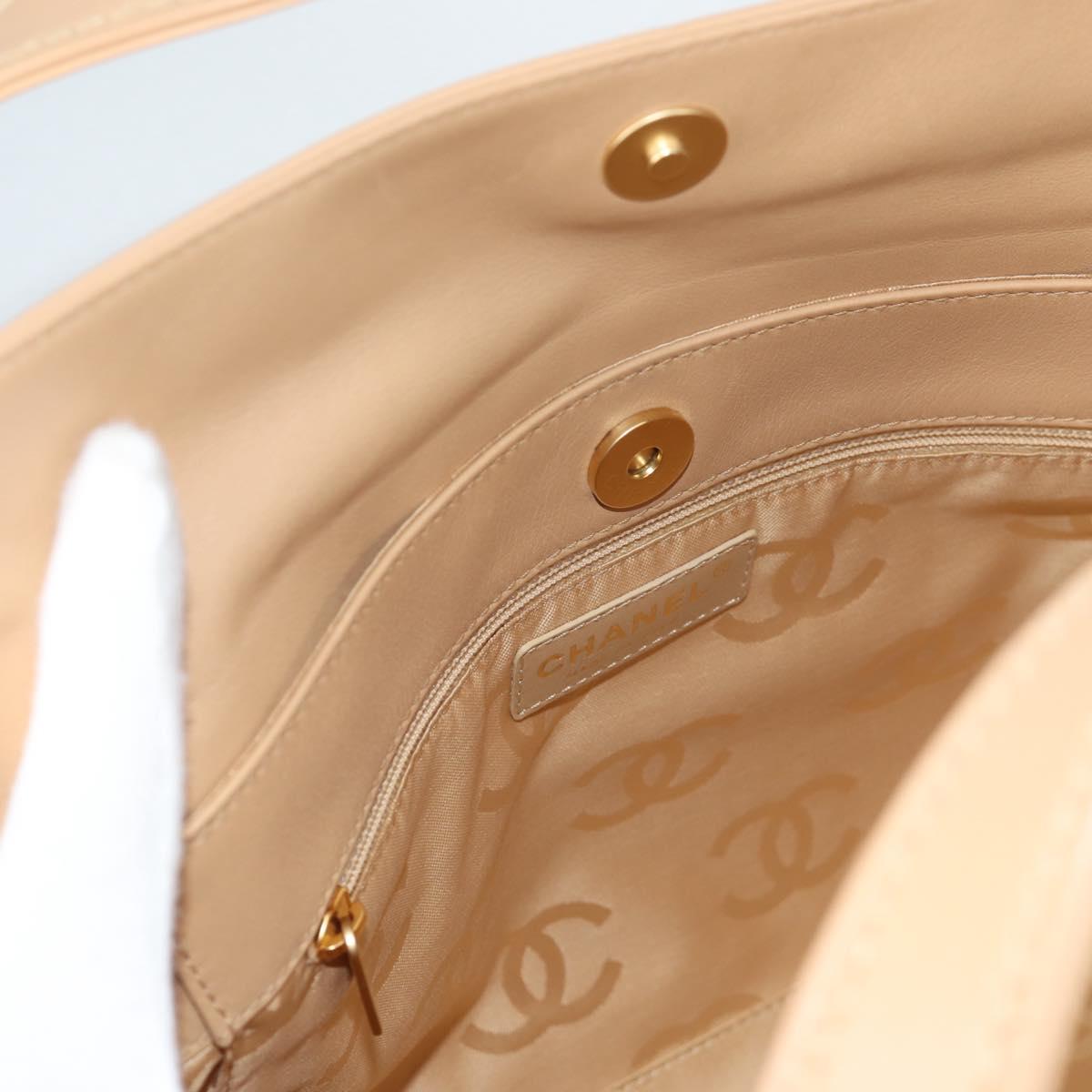CHANEL Hand Bag Lamb Skin Beige Gold CC Auth 135275V