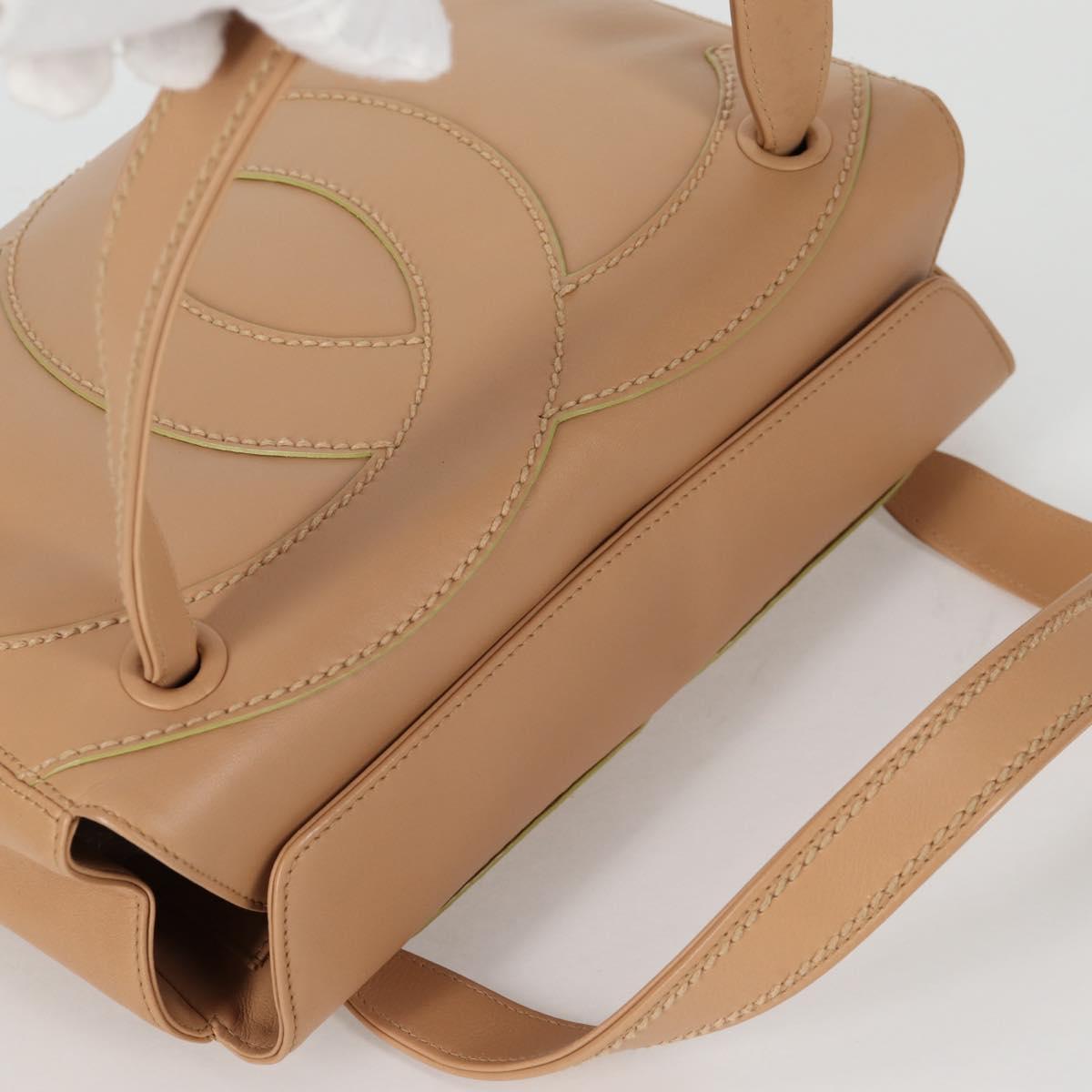 CHANEL Hand Bag Lamb Skin Beige Gold CC Auth 135275V