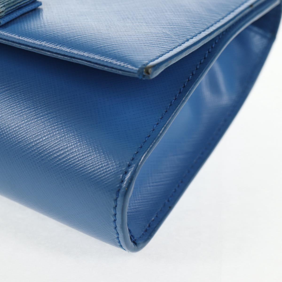 Salvatore Ferragamo Chain Shoulder Bag Leather Gold Light Blue Auth 135286