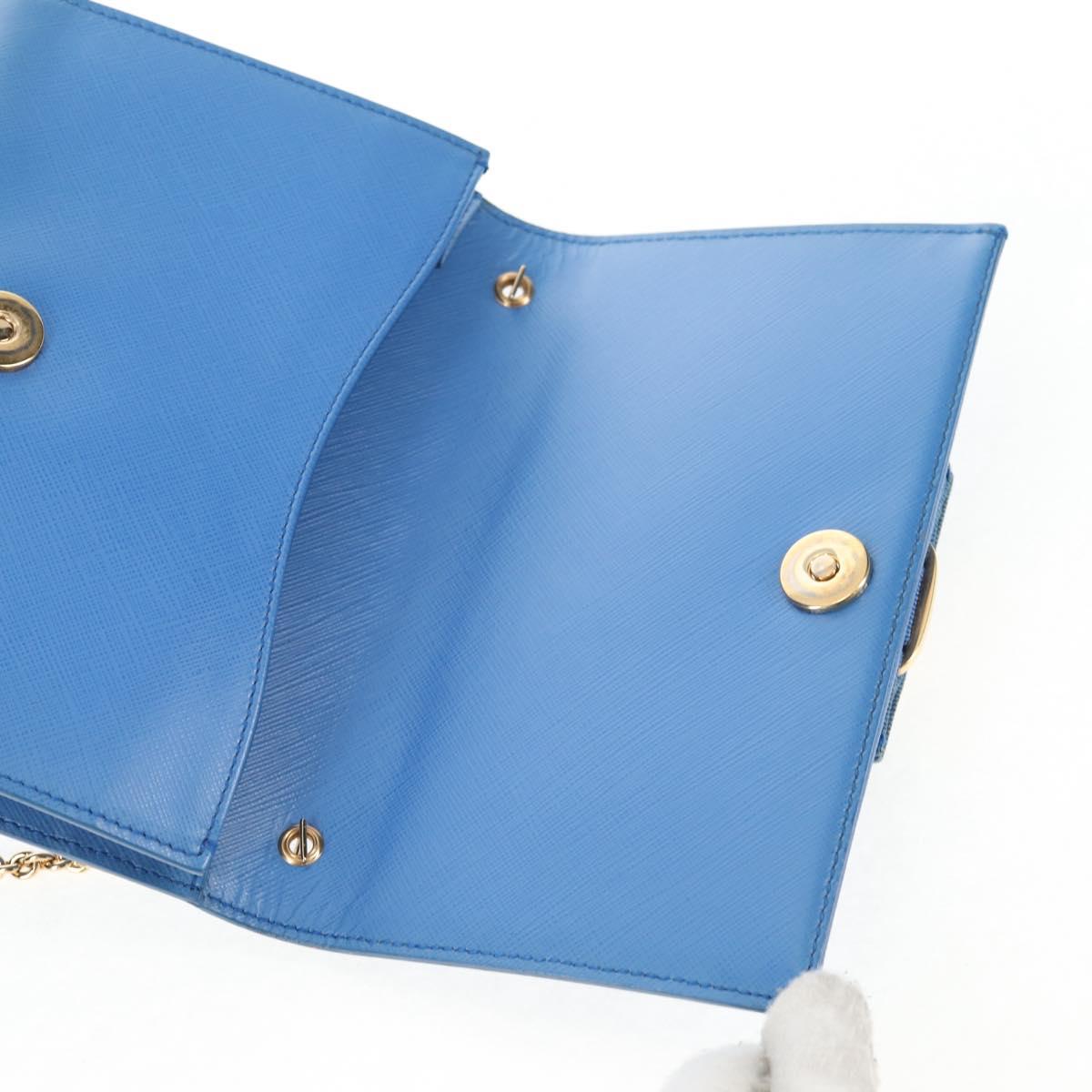 Salvatore Ferragamo Chain Shoulder Bag Leather Gold Light Blue Auth 135286