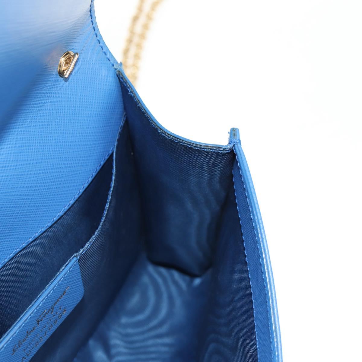 Salvatore Ferragamo Chain Shoulder Bag Leather Gold Light Blue Auth 135286