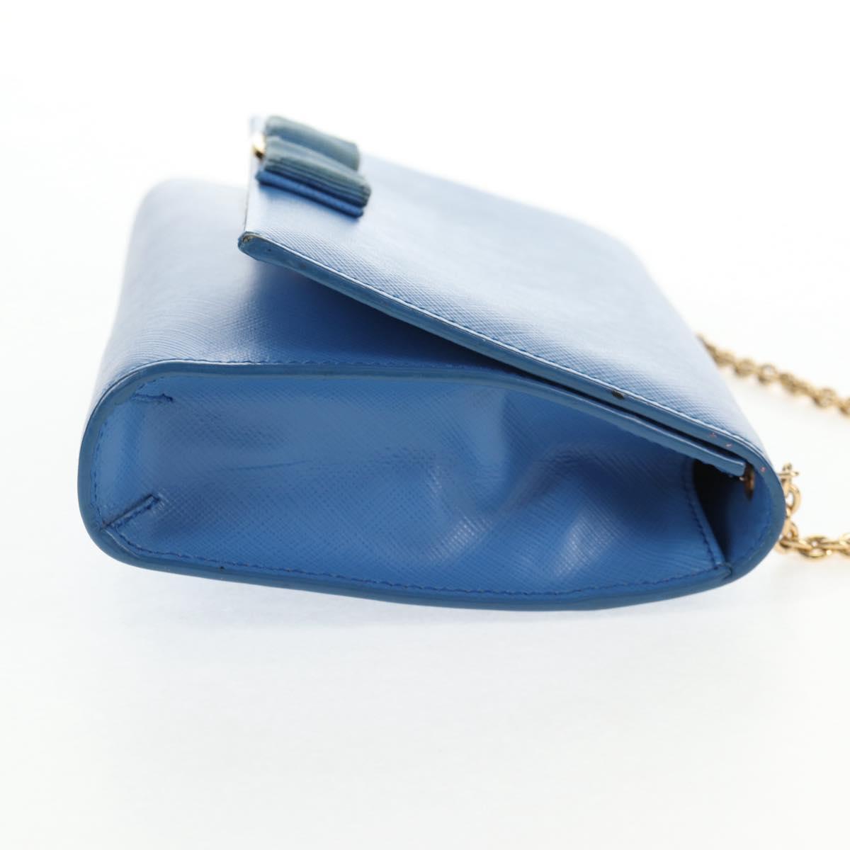 Salvatore Ferragamo Chain Shoulder Bag Leather Gold Light Blue Auth 135286