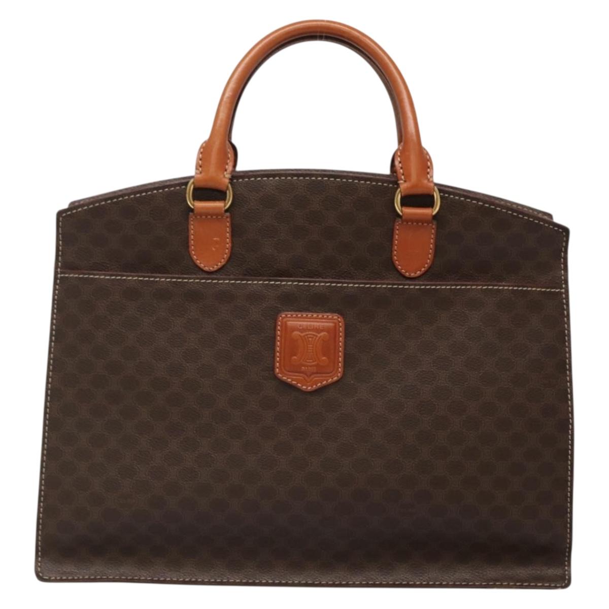 CELINE Macadam Canvas Hand Bag PVC Leather Brown Gold Auth 135287