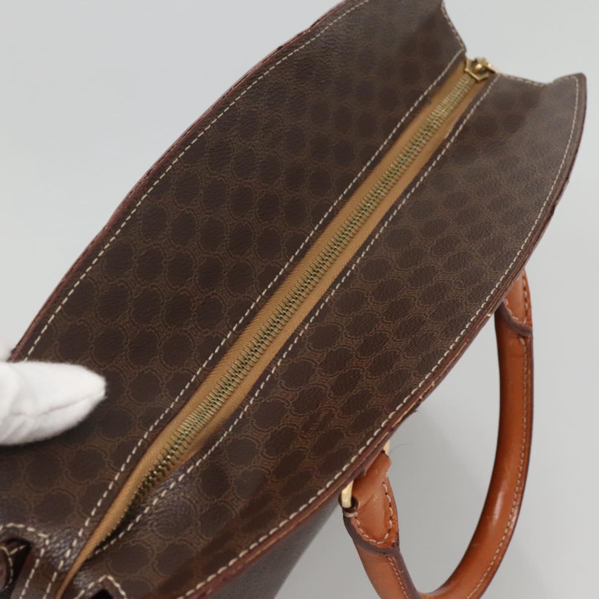 CELINE Macadam Canvas Hand Bag PVC Leather Brown Gold Auth 135287
