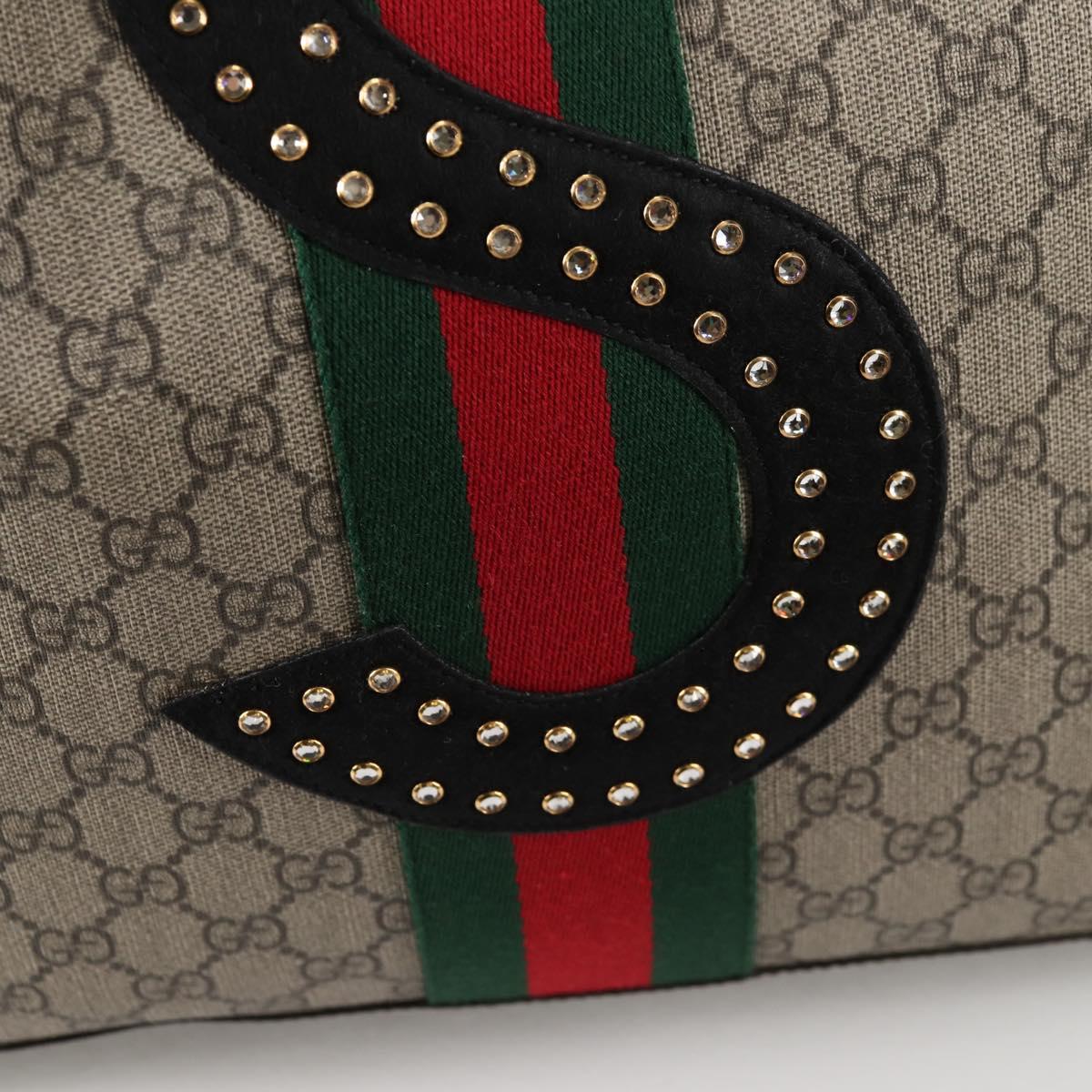 GUCCI GG Supreme Web Sherry Line Tote Bag PVC Beige Gold Red Auth 135289SAM