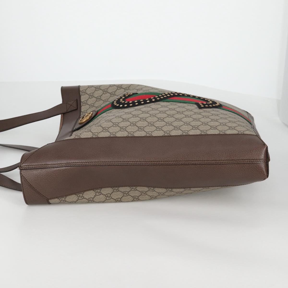 GUCCI GG Supreme Web Sherry Line Tote Bag PVC Beige Gold Red Auth 135289SAM