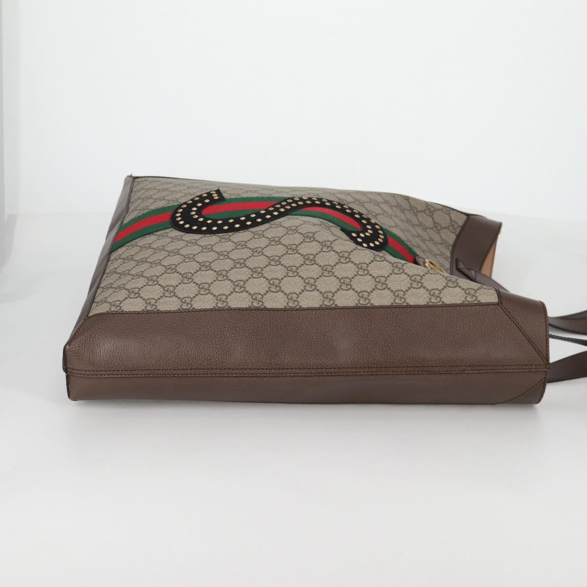 GUCCI GG Supreme Web Sherry Line Tote Bag PVC Beige Gold Red Auth 135289SAM