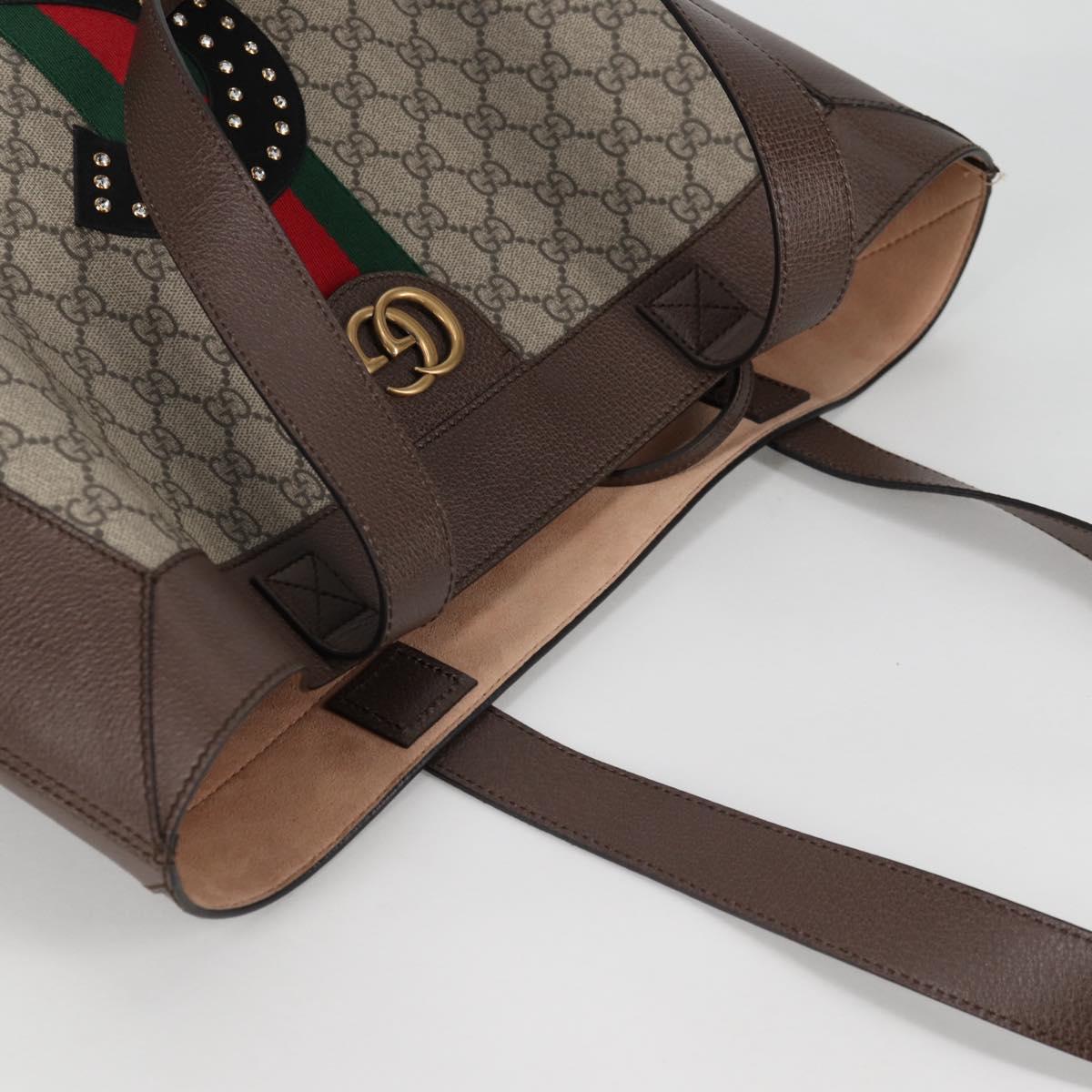 GUCCI GG Supreme Web Sherry Line Tote Bag PVC Beige Gold Red Auth 135289M