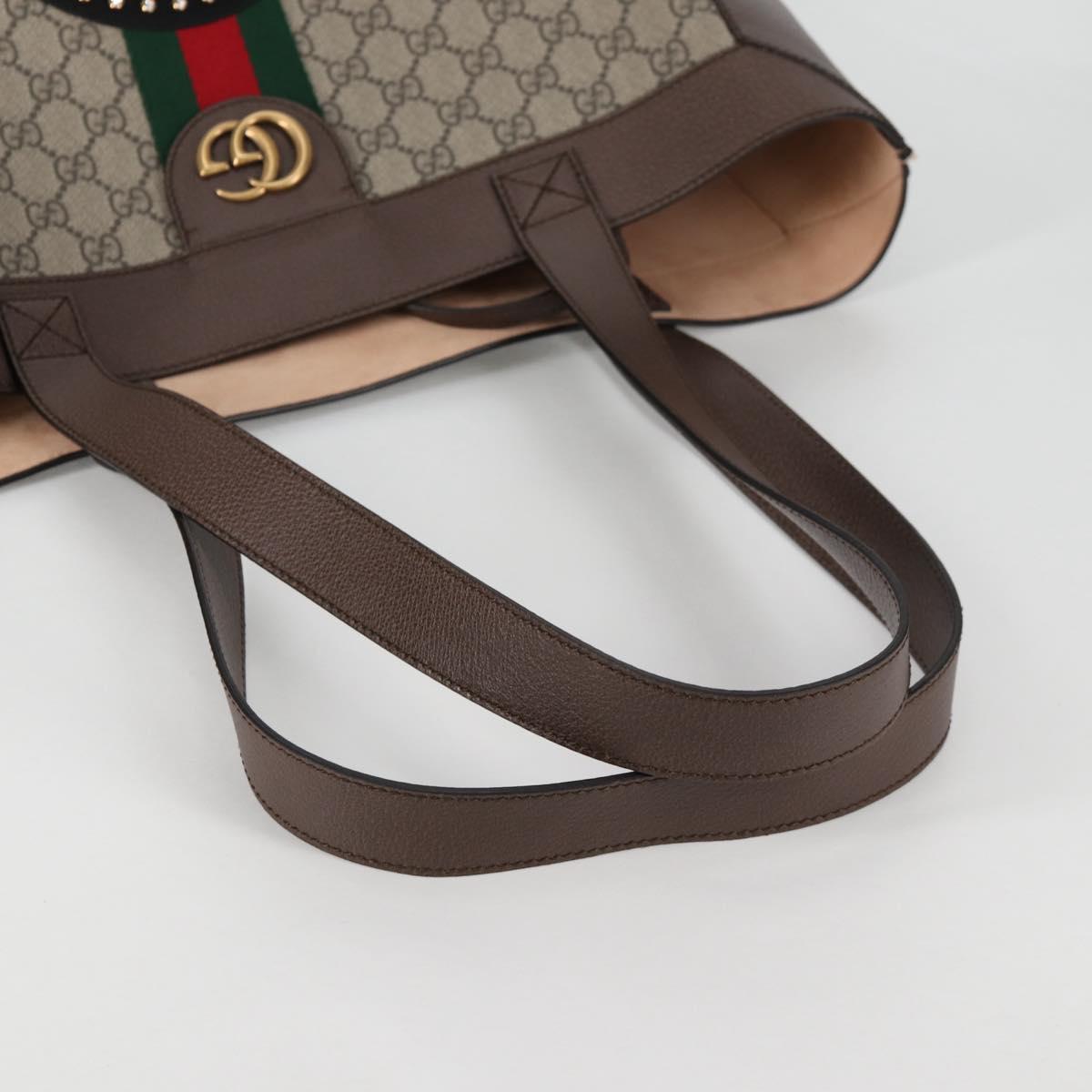 GUCCI GG Supreme Web Sherry Line Tote Bag PVC Beige Gold Red Auth 135289SAM