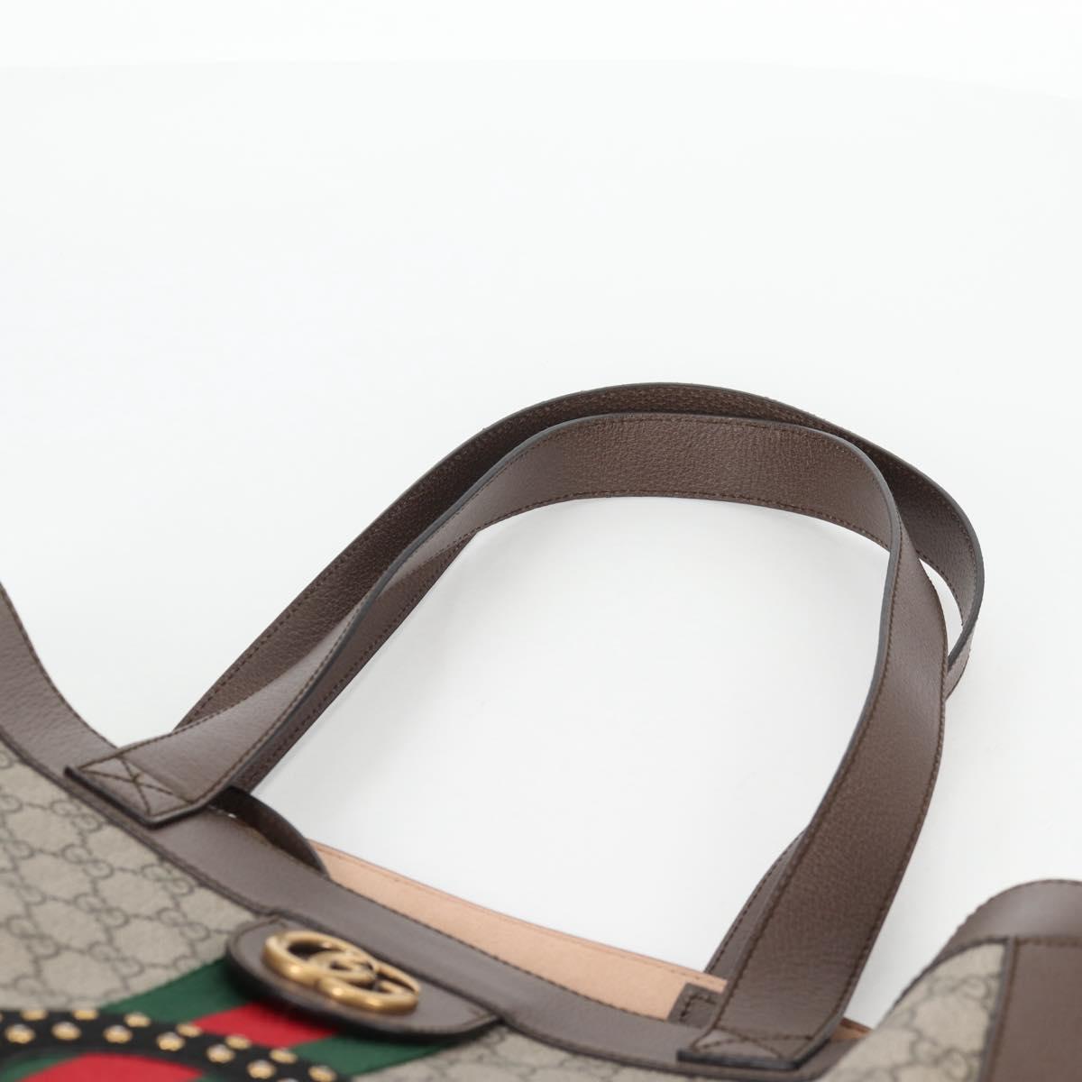GUCCI GG Supreme Web Sherry Line Tote Bag PVC Beige Gold Red Auth 135289SAM