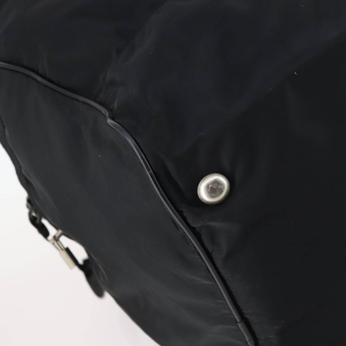 PRADA Boston Bag Nylon Black Silver Auth 135305