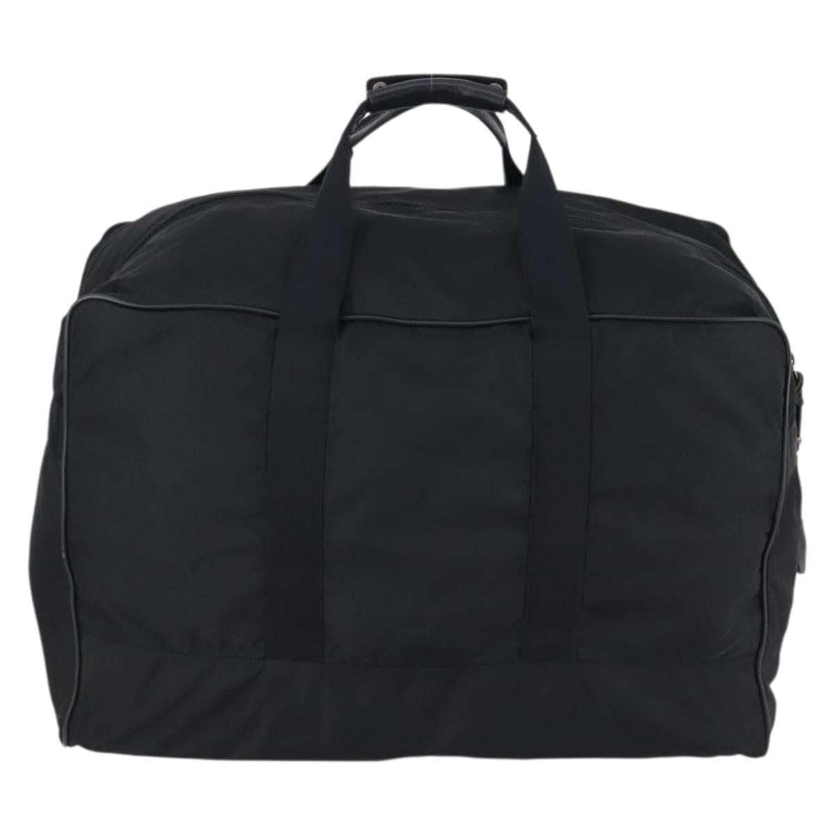 PRADA Boston Bag Nylon Black Silver Auth 135305