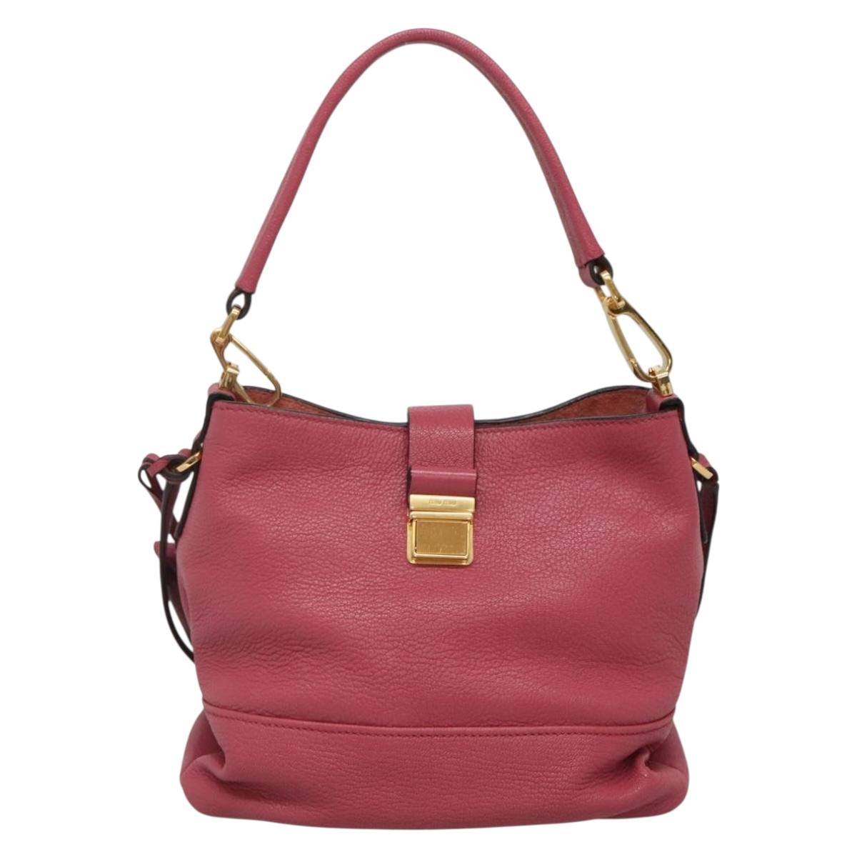 Miu Miu Hand Bag Leather 2way Pink Gold Auth 135306