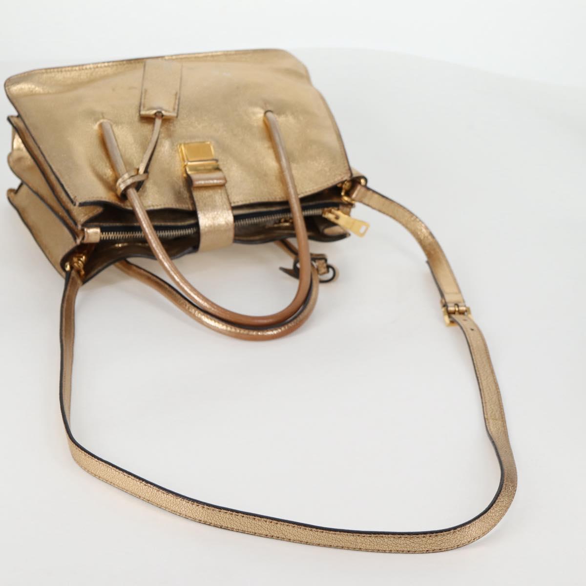 Miu Miu Hand Bag Leather 2way Gold Auth 135307