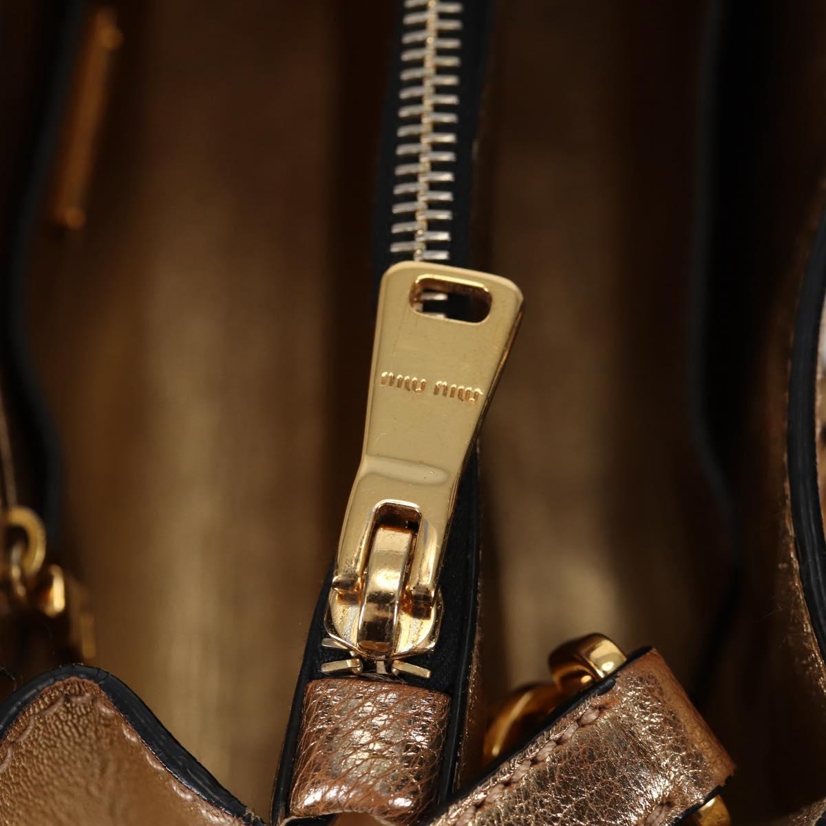 Miu Miu Hand Bag Leather 2way Gold Auth 135307