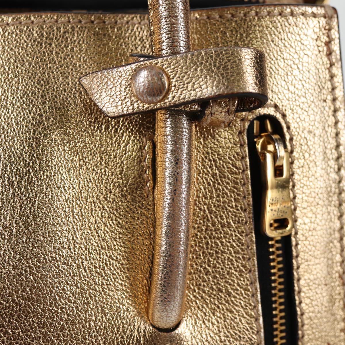 Miu Miu Hand Bag Leather 2way Gold Auth 135307